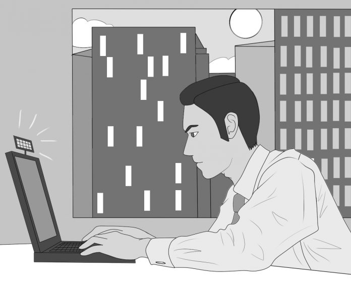 solar panel computer man