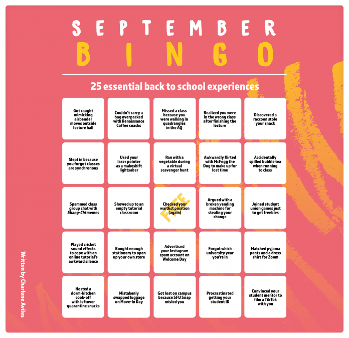 A bingo sheet labeled "September Bingo" with joke experiences