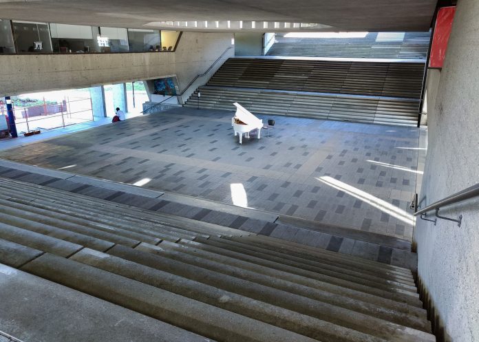 Staircases leading up to Convocation Mall from the lower bus loop