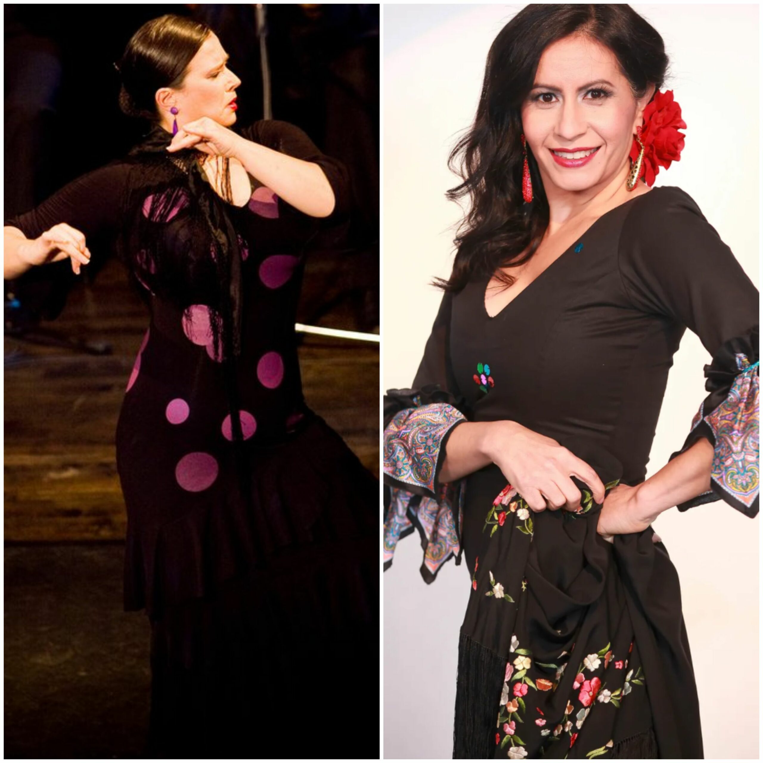 Bonnie Stewart (left) and Jafelin Helten (right) in flamenco dance poses