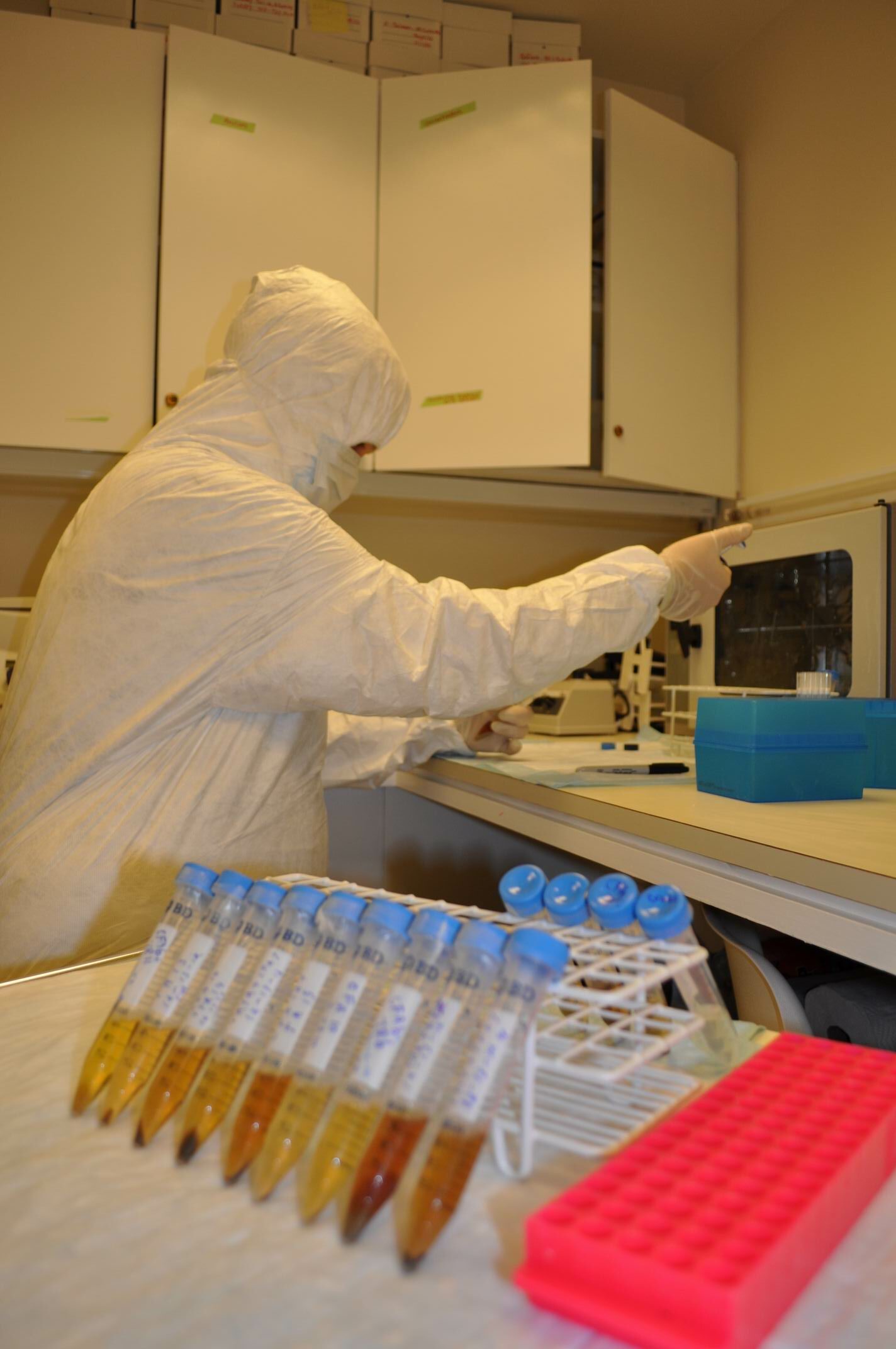 Thomas Royle in testing lab equipment