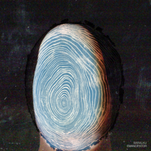 Close up on a finger, with the print smudged blue, set against a grey-black background