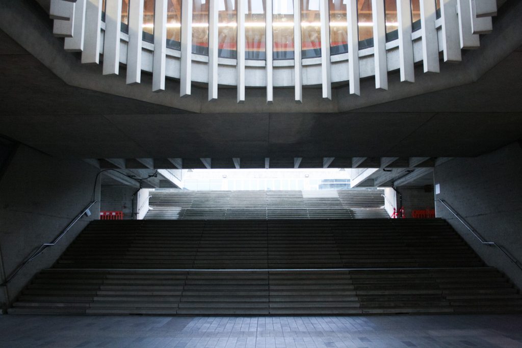 Staircase leading to West Mall Centre with Rotundra visible