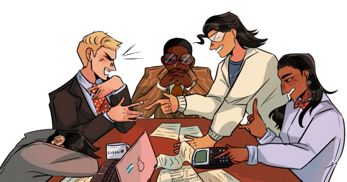 Various people in different majors arguing