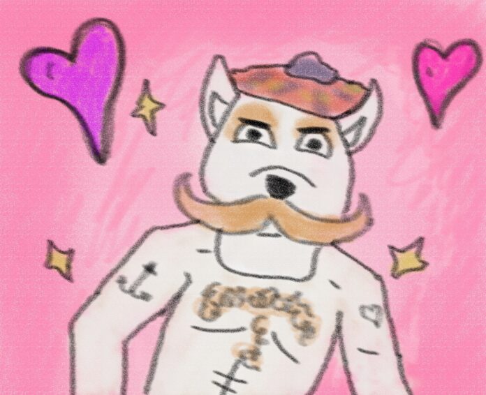 SFU Mascot Mcfogg the Dog looking muscular