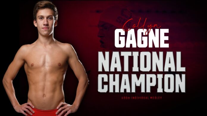 Collyn Gage posing with the words "National Champion" next to him
