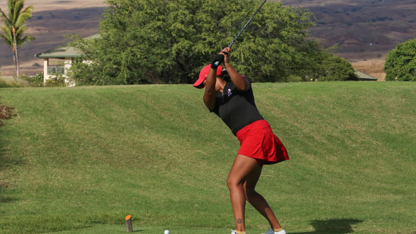 Photo of a golfer swinging at the ball