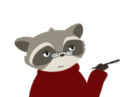 An illustration of a snooty raccoon critic in glasses.