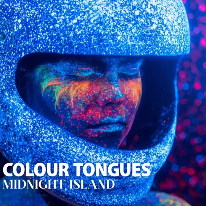Midnight-Island-by-Colour-Tongues Colourful and neon gradient illustration of feminine features underneath a helmet
