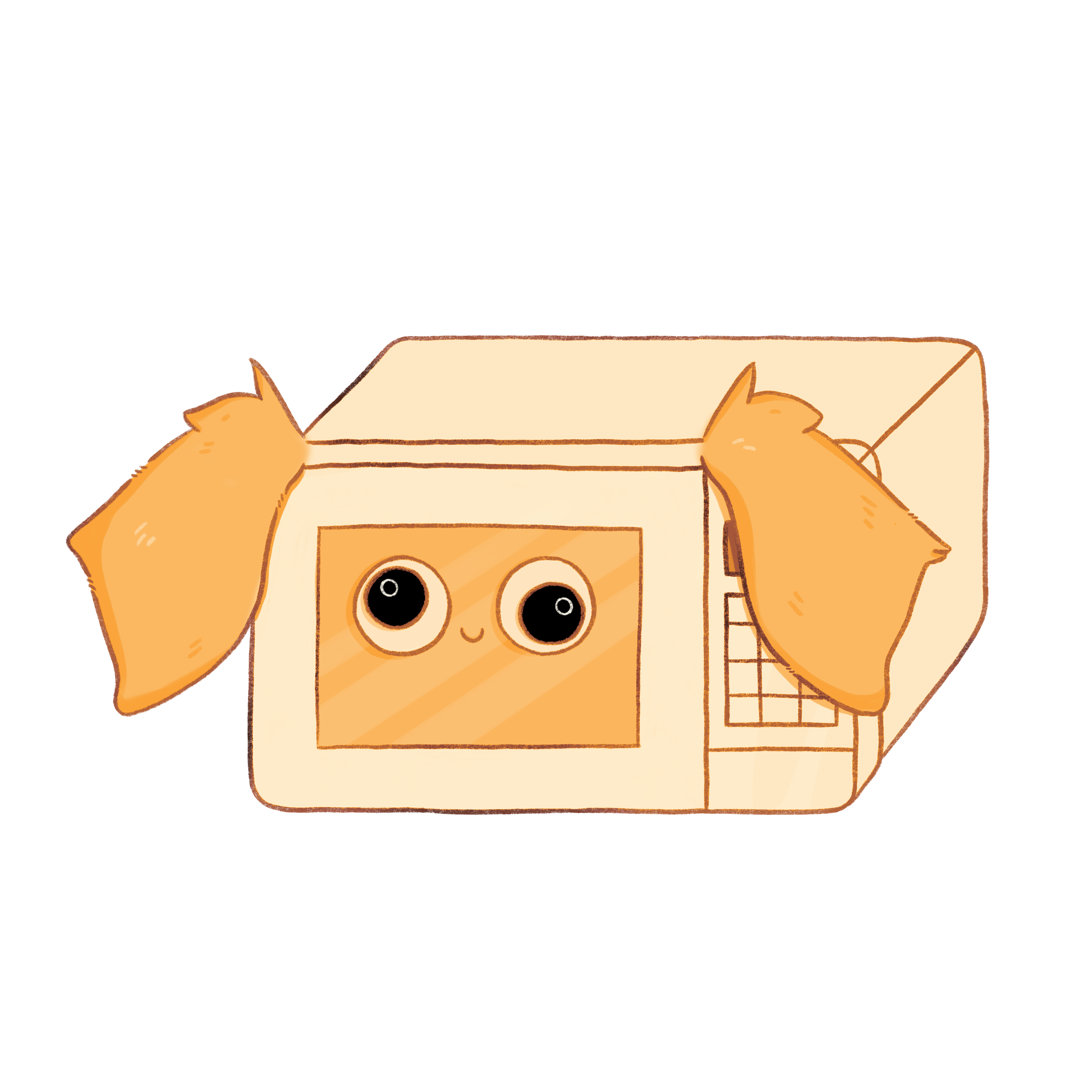Illustration of a microwave with googly eyes and golden retriever ears