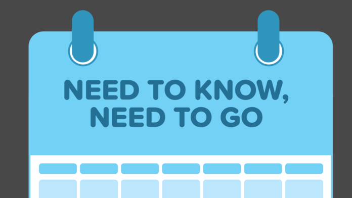 ntkntg Blue and white calendar illustration with block text “Need to Know, Need to Go”