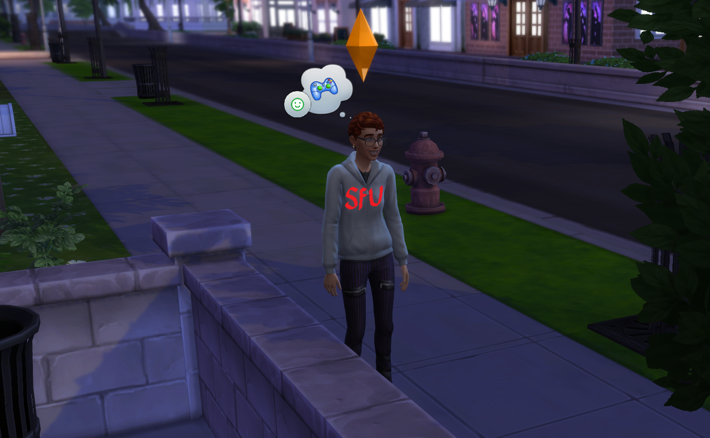 Someone wandering around in the Sims with a red diamond floating above them.