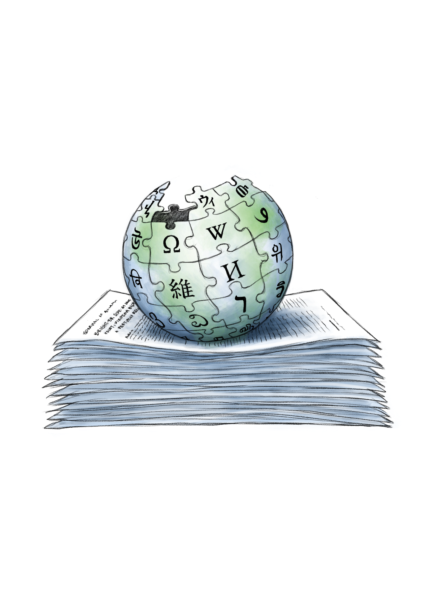 Wikipedia globe sitting on papers