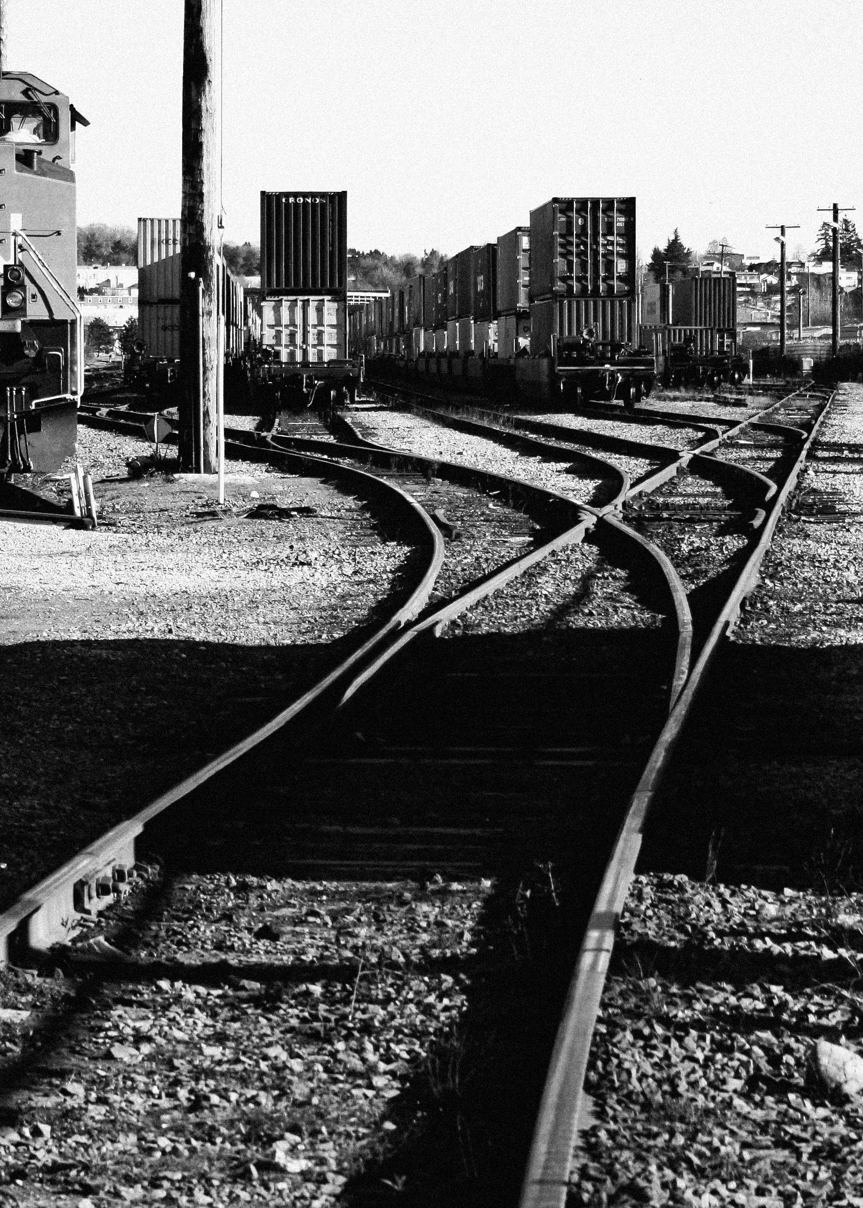 a black and white picture of railroads.