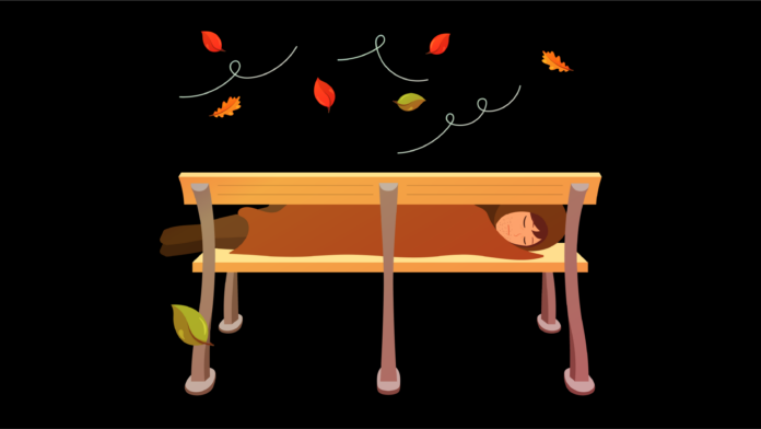 WEB-AlyssaUmbal_houseless illustration of a person sleeping on a bench