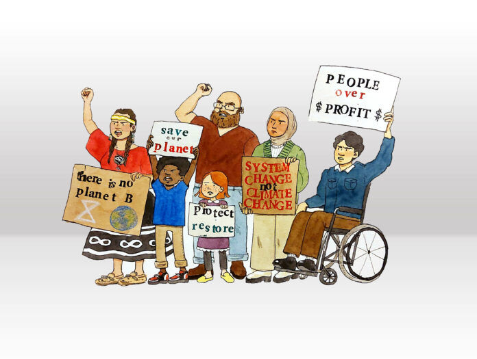 illustration of a crowd of climate change protesters