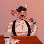 Choose your own adventure: A date with McFogg Illustration of McFogg, SFU’s mascot, looking at you across the table, Renaissance coffee in one paw, rose in the other.