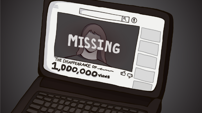 laptop with a youtube page open to a true crime disappearance video