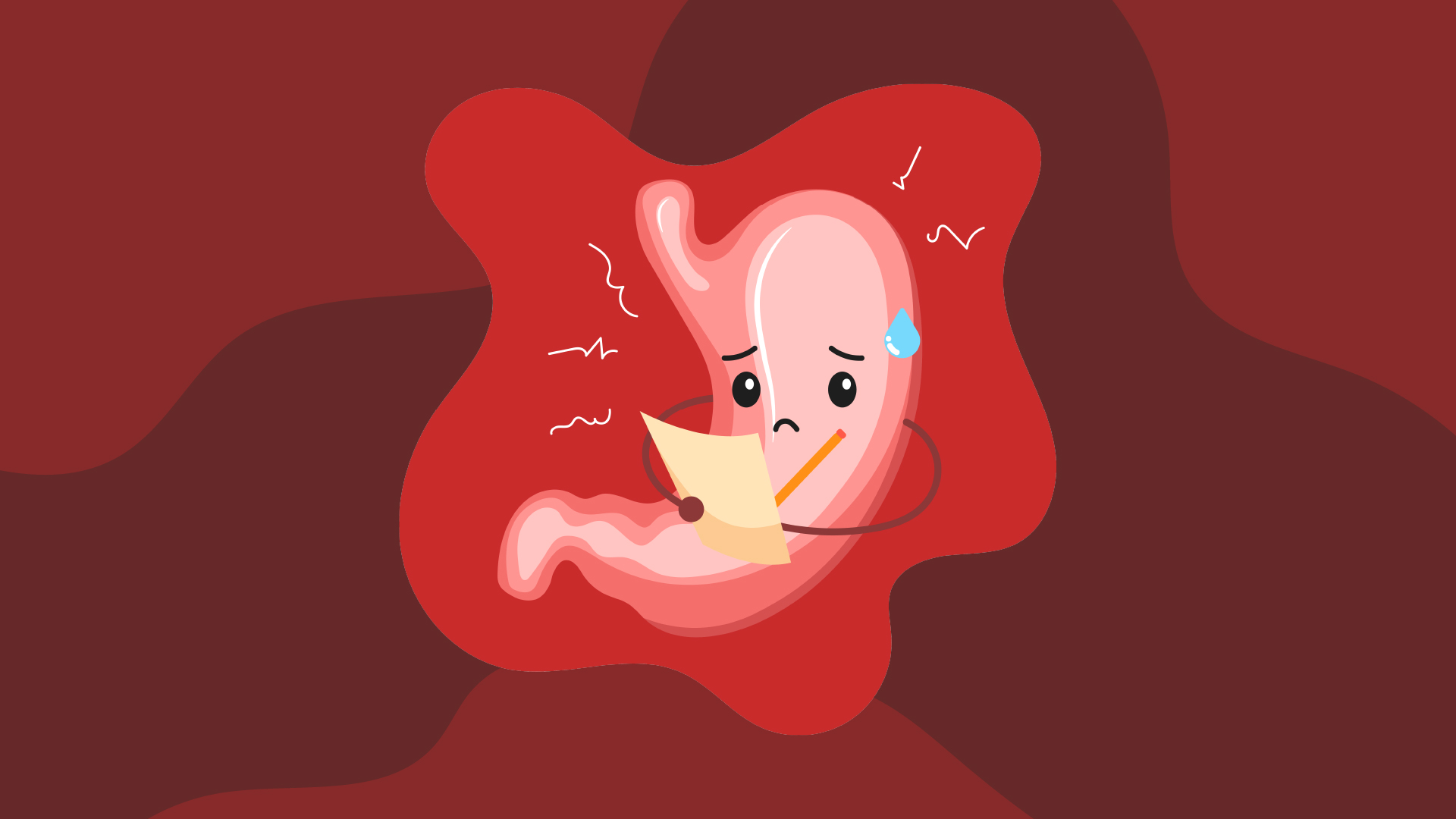 Illustration of a grumpy, personified stomach.