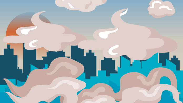illustration of Vancouver skyline covered in wildfire smoke