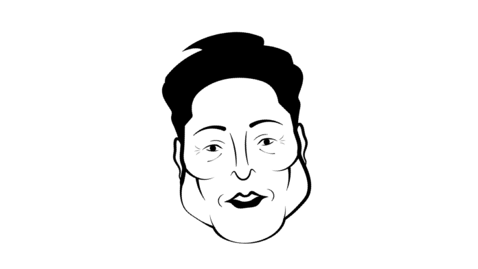 exaggerated linework illustration of Elon Musk’s face