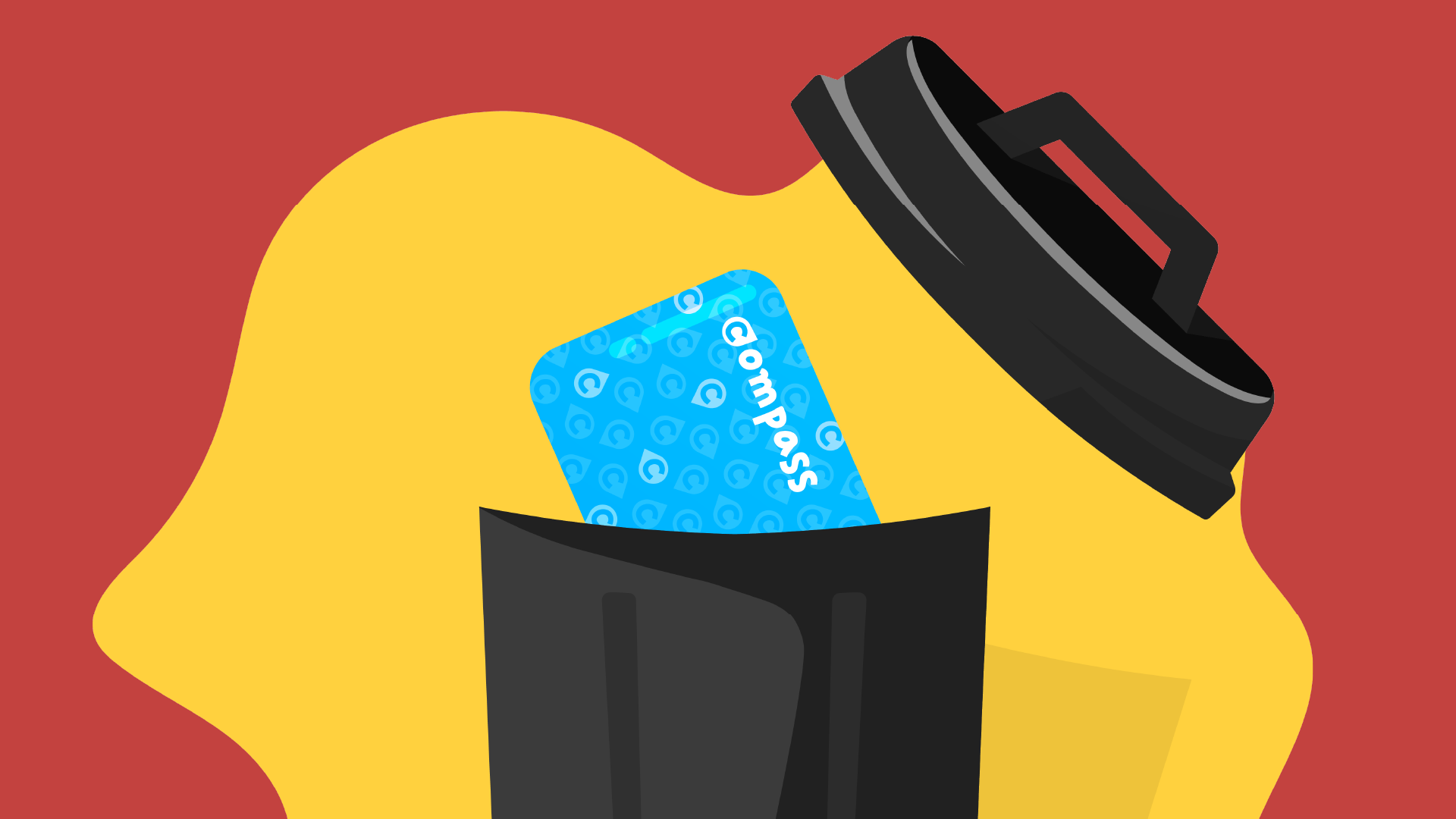 illustration of a compass card in a garbage can
