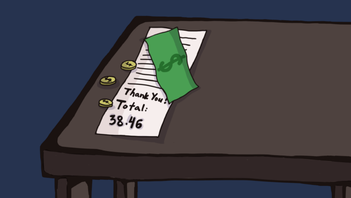 illustration of a restaurant bill with cash on top