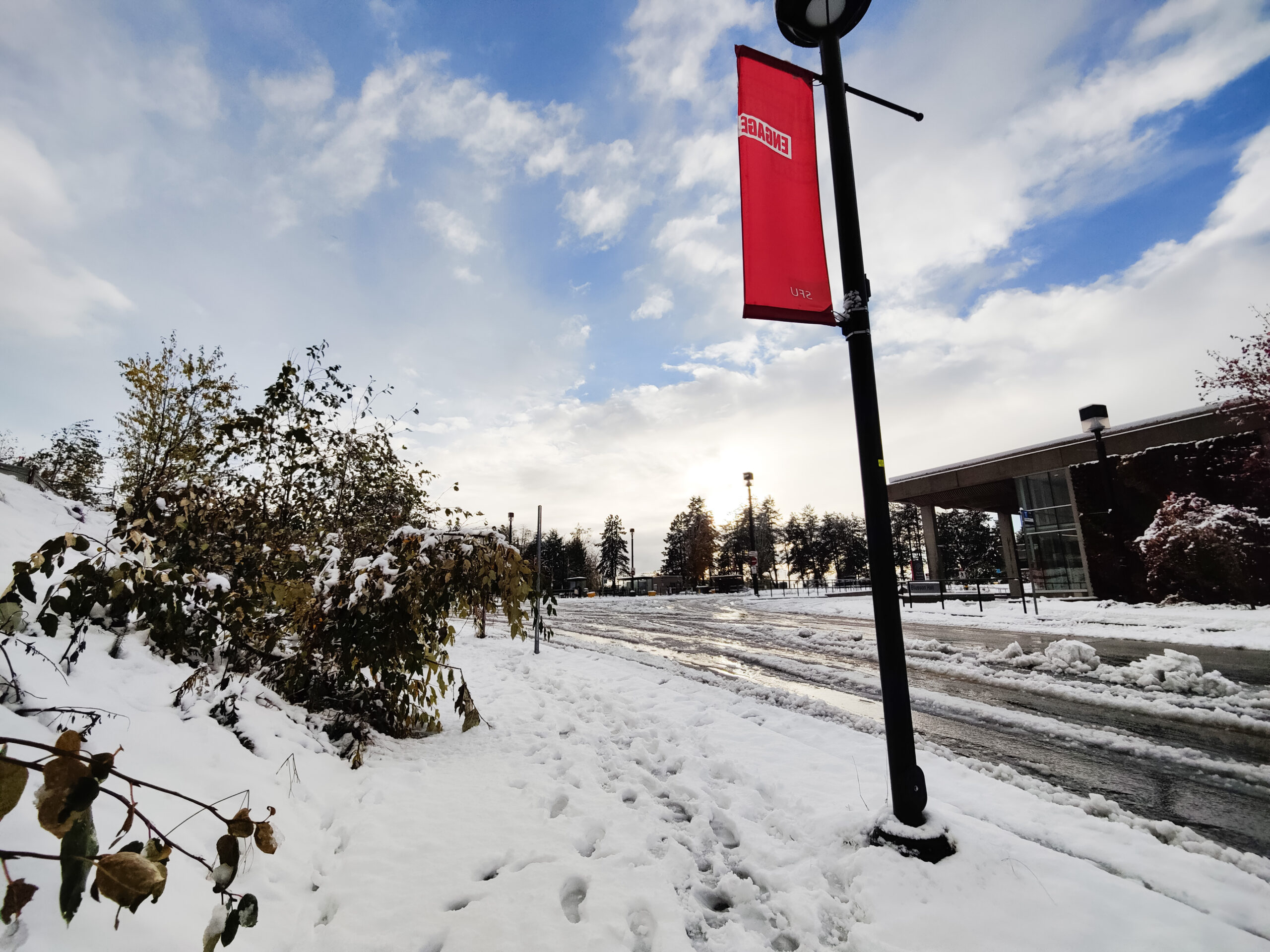 snow covered sidewalk at SFU Burnaby