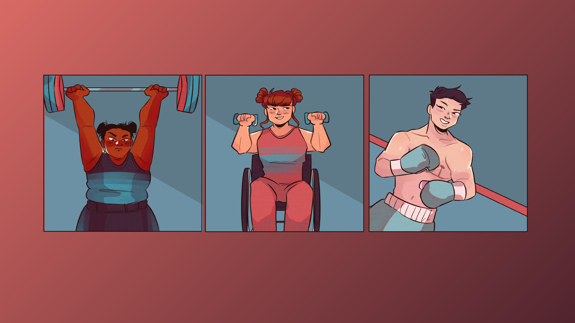 Illustration of a diverse group of people of different abilities working out.