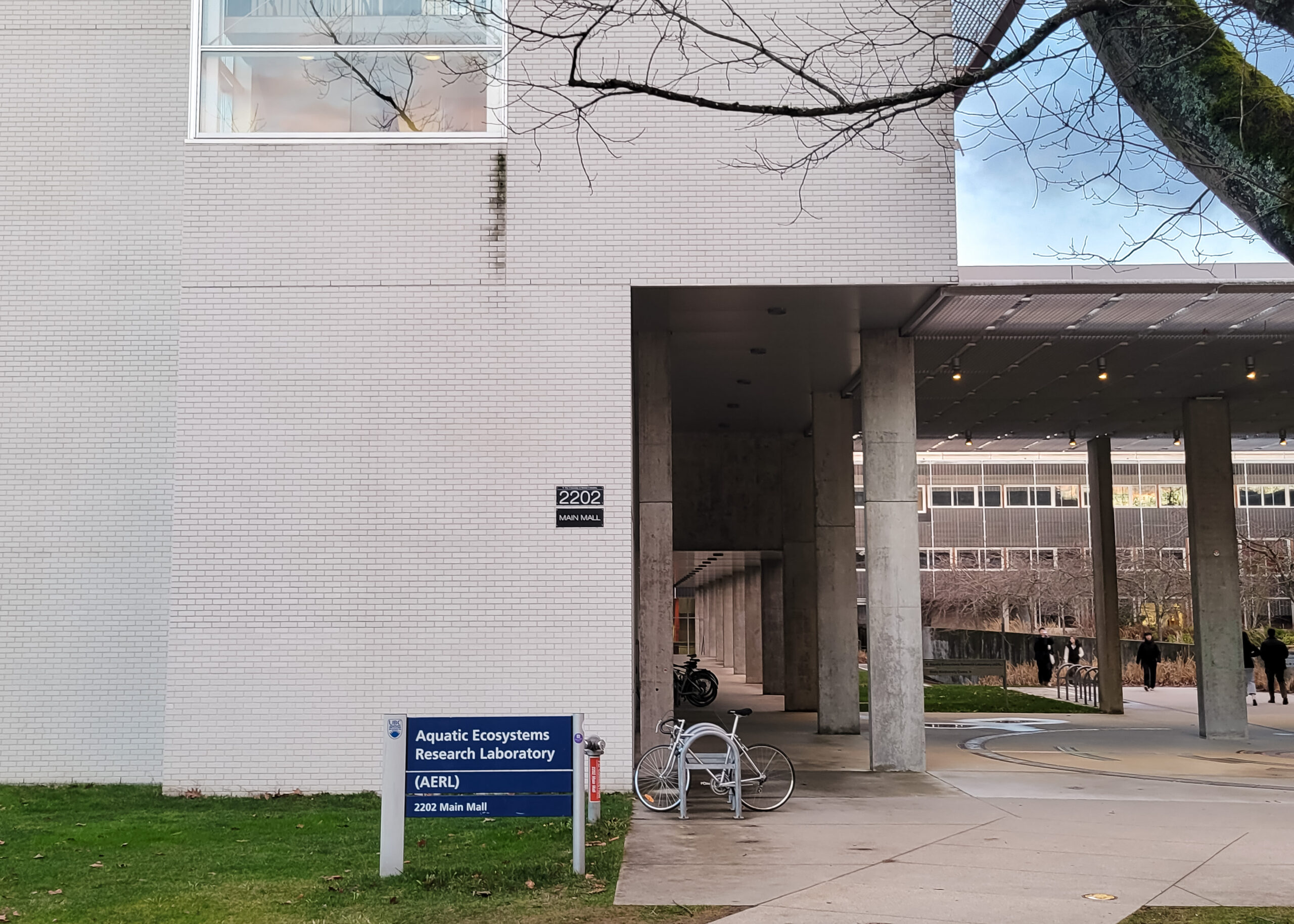 This is a photo of the outside of the Institute of Fisheries and Oceans at the University of British Columbia.