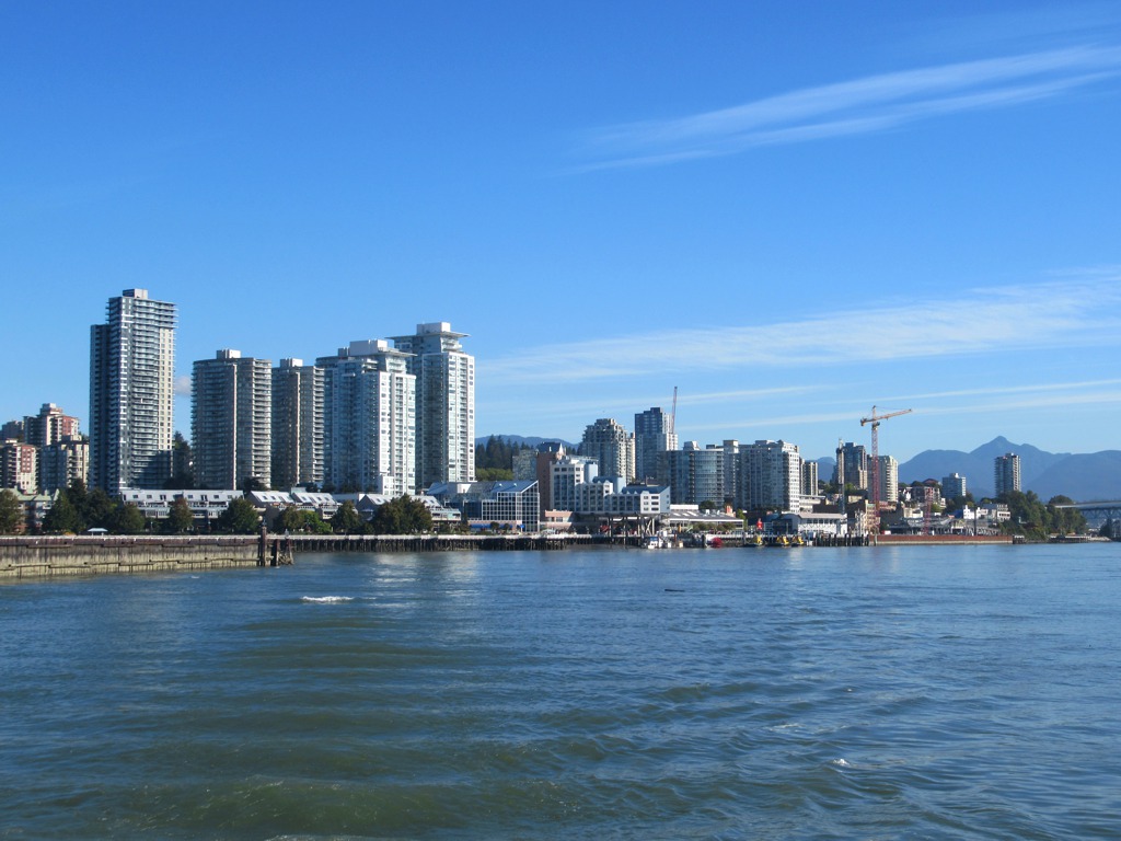 This is a photo of the New Westminster port and skyline.