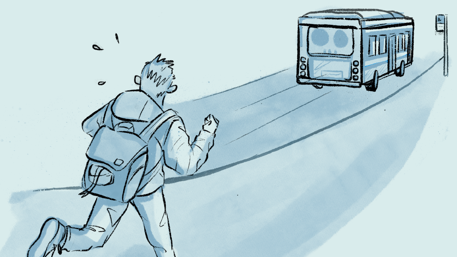 Illustration of a person chasing after a bus.