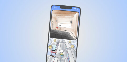 Illustration of Subway Surfers on a phone.