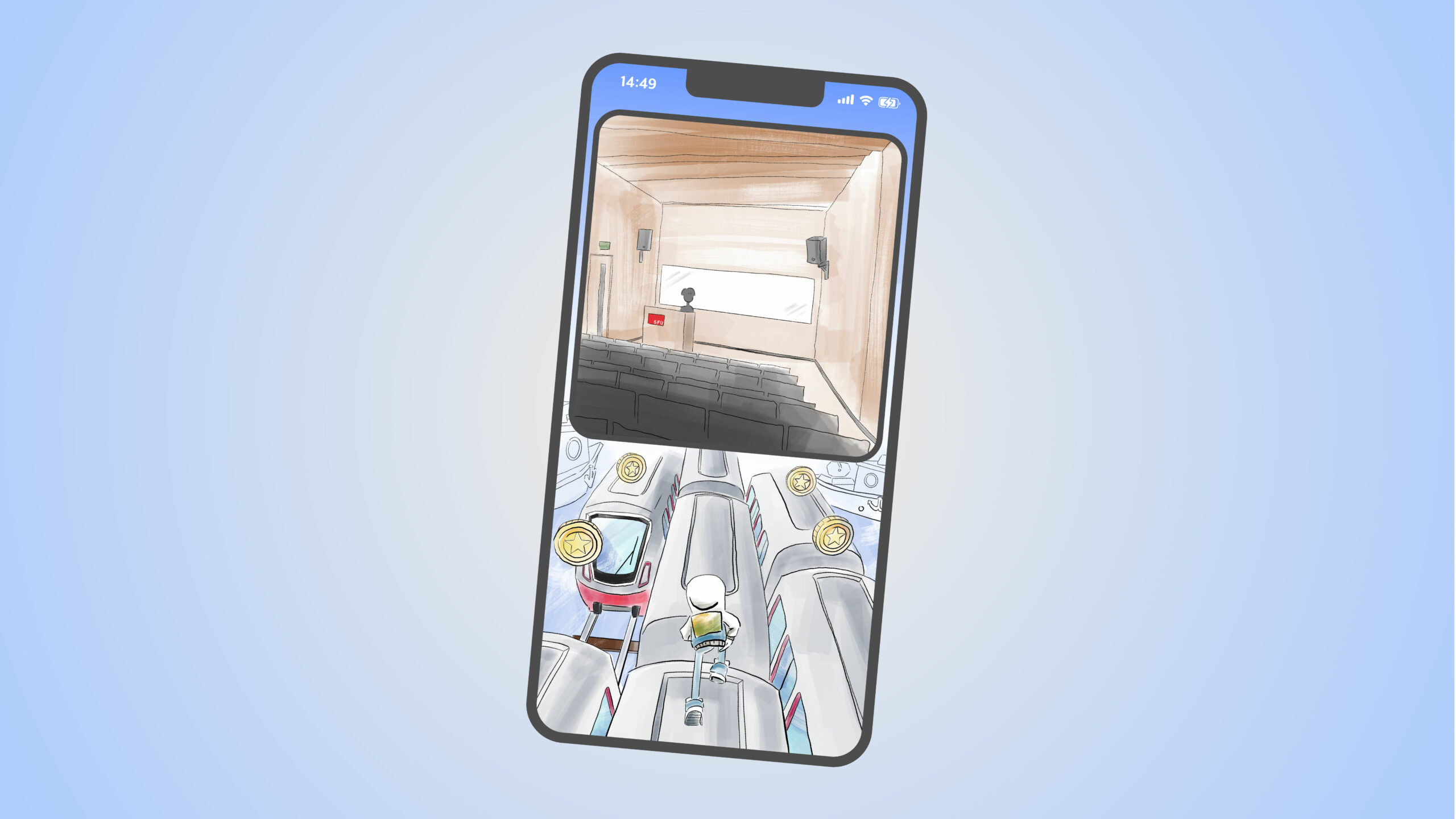 Illustration of Subway Surfers on a phone.