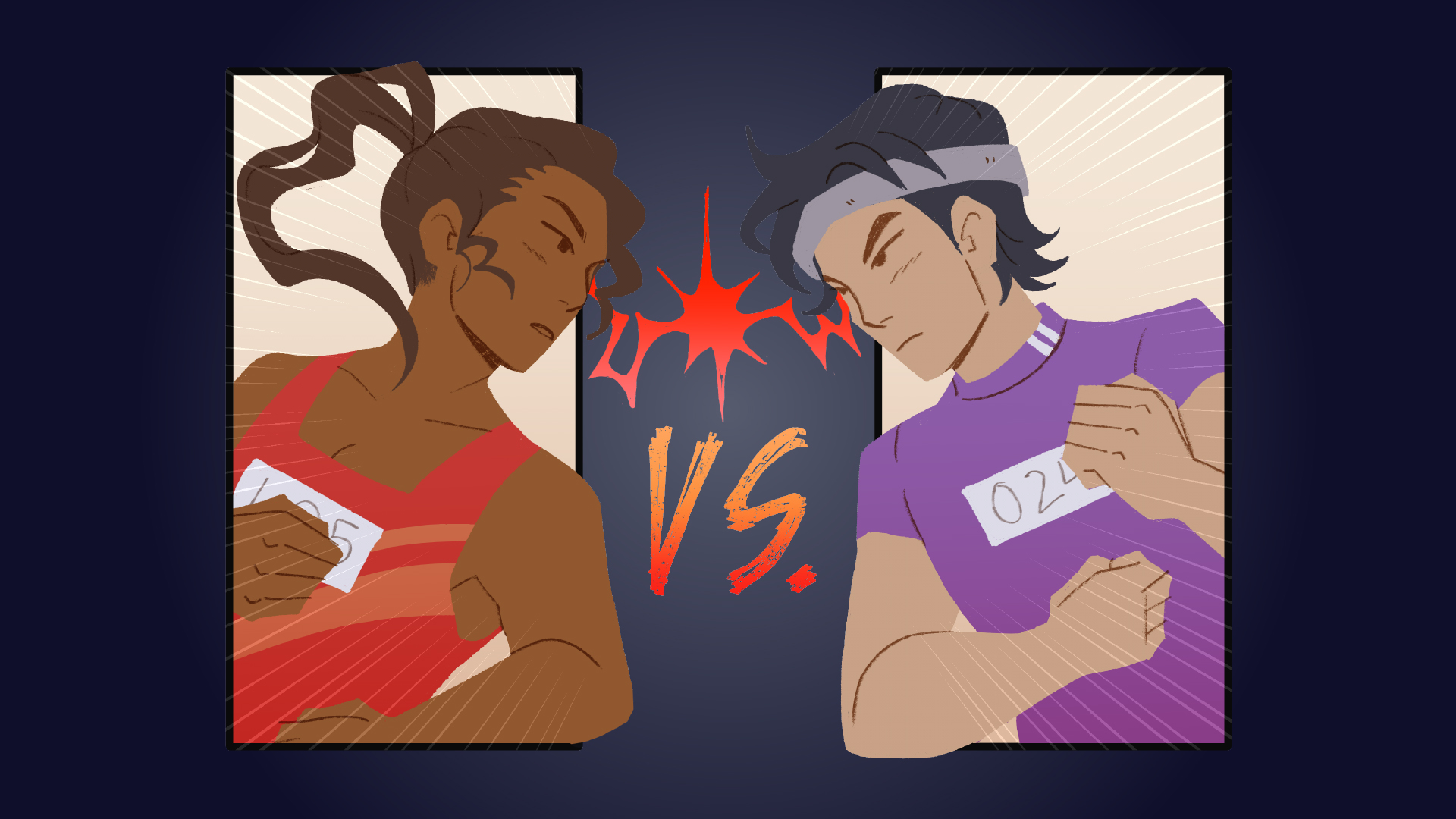 Illustration of two runners intensely staring at each other.