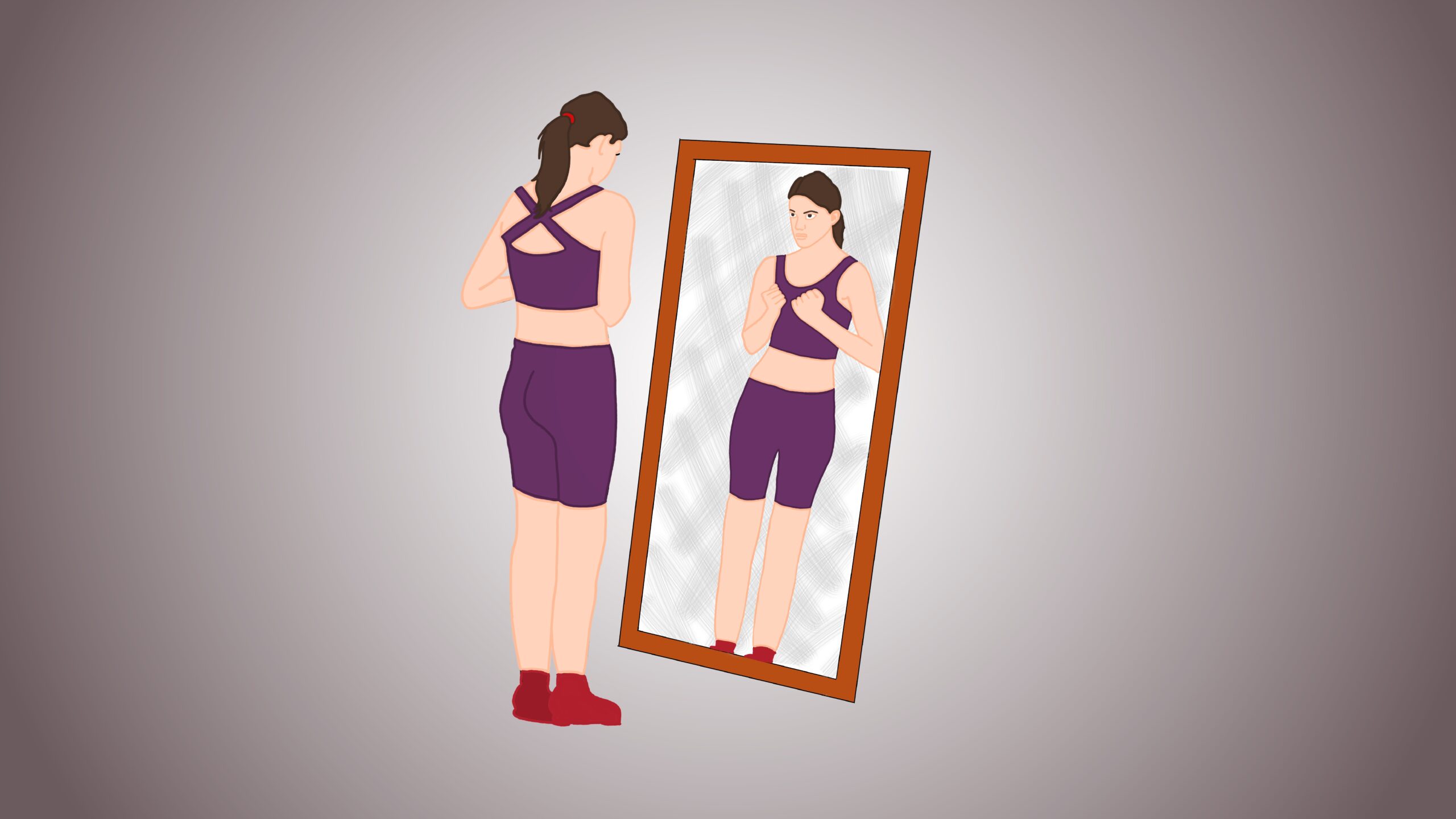 illustration of a runner looking at themselves unhappily in the mirror.