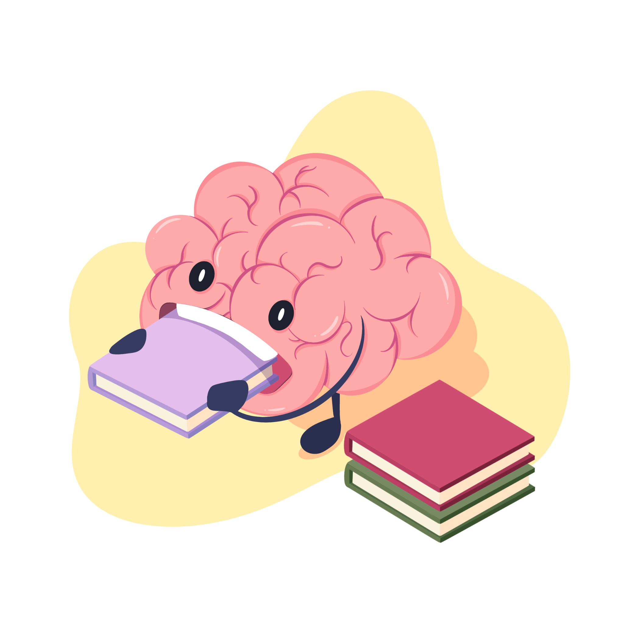 Cartoon brain shoving books into its mouth