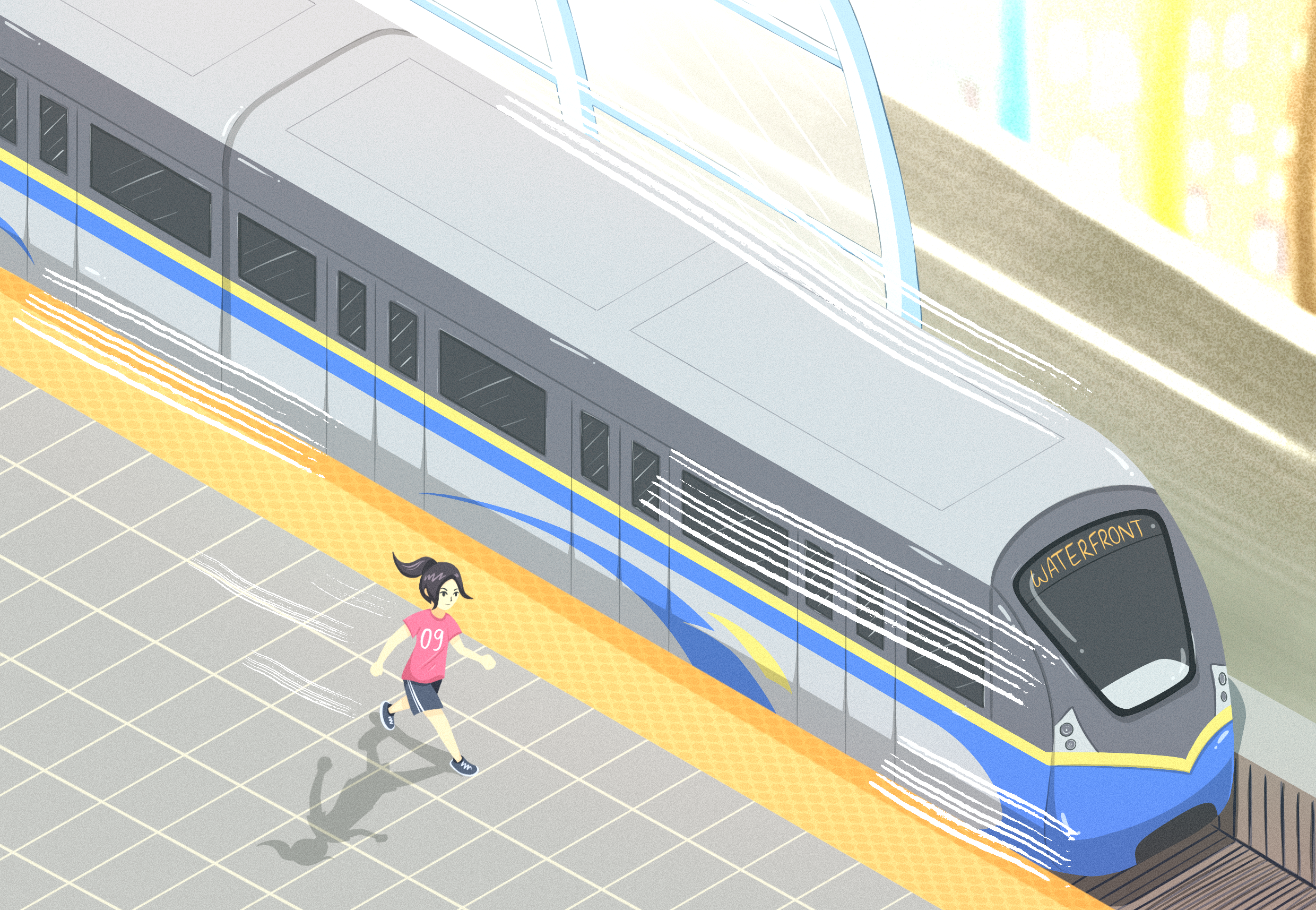 Runner racing the SkyTrain