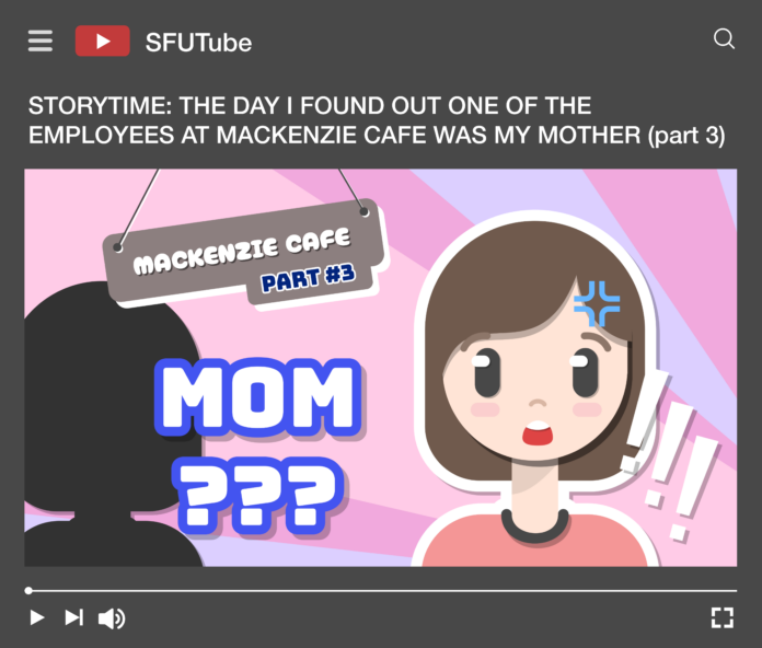 Christina Cao- STORYTIME_ THE DAY I FOUND OUT ONE OF THE EMPLOYEES AT MACKENZIE CAFE WAS MY MOTHER (part 3) - 02 Over-the-top YouTube thumbnail with someone looking shocked. There is text in all caps that reads, “MOM???”