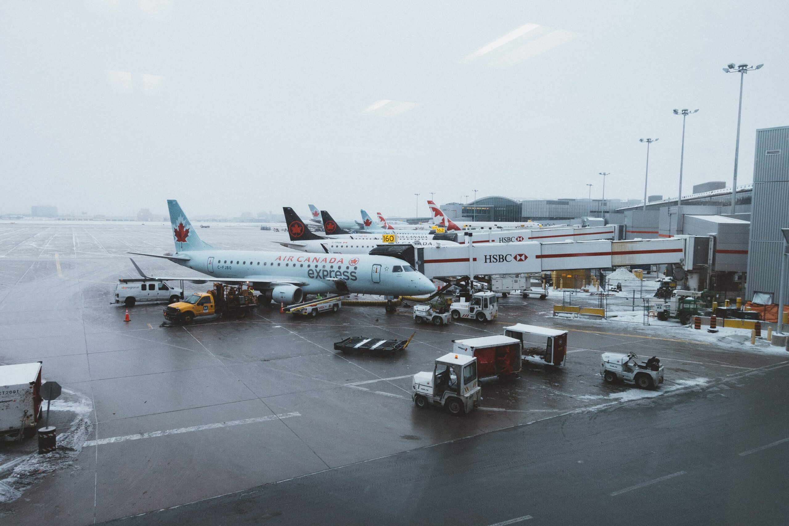 Air Canada planes on the tarmac at Toronto Pearson International Airport.