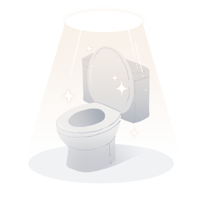Sparkling toilet with a spotlight on it