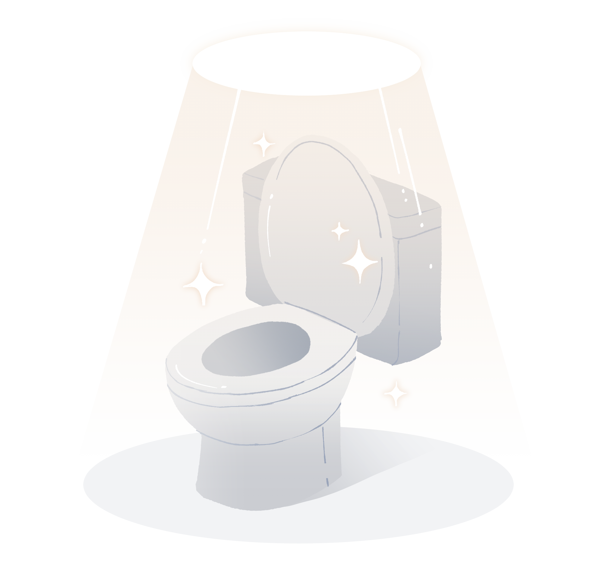 Sparkling toilet with a spotlight on it