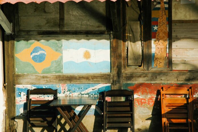 The flags of Argentina and Brazil painted on a wall