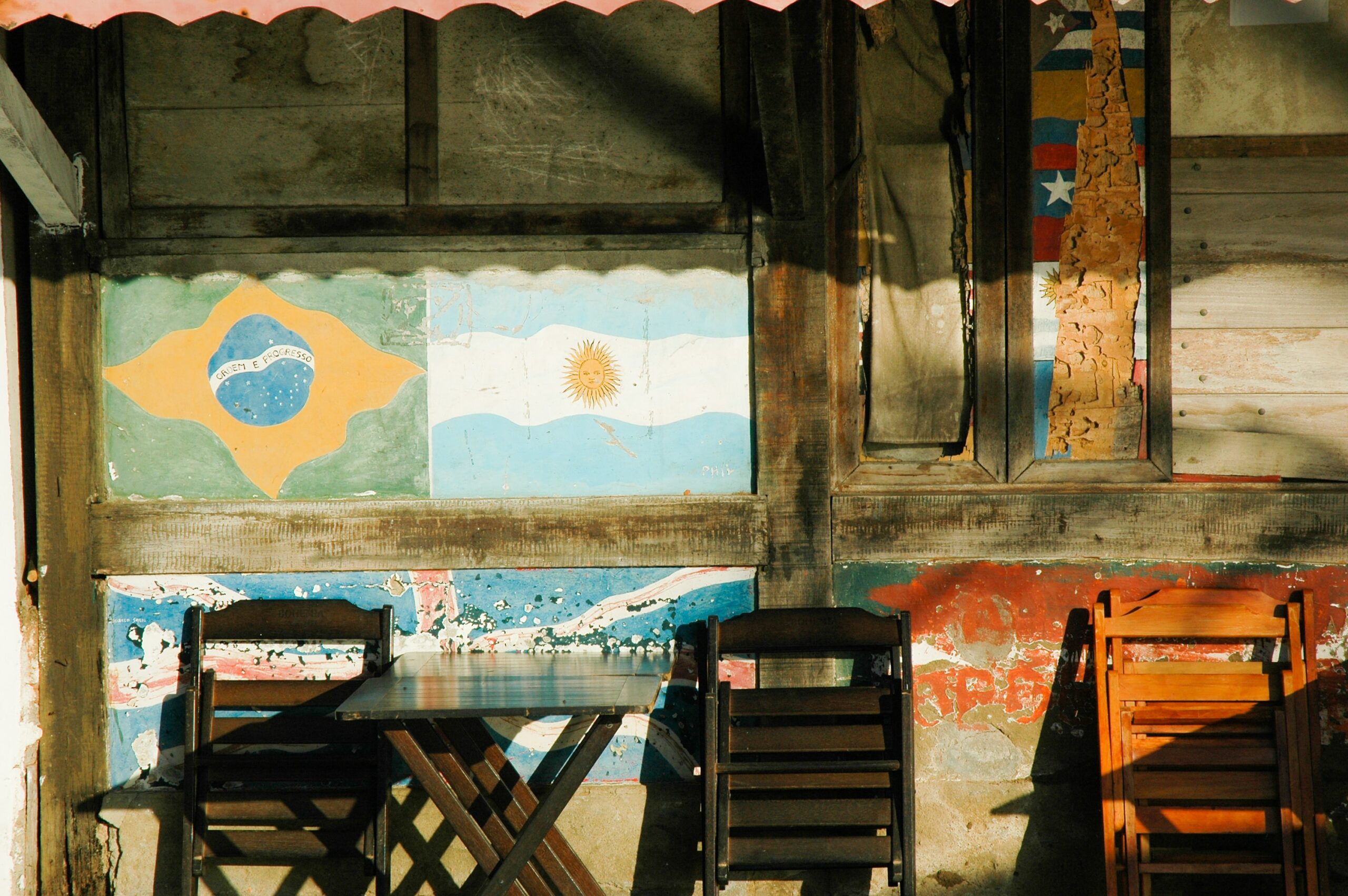 The flags of Argentina and Brazil painted on a wall