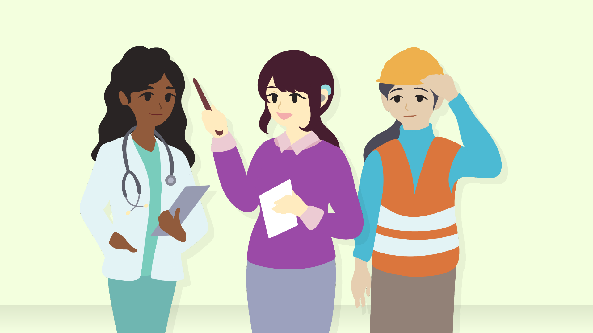 An illustration of multiple women, working multiple jobs