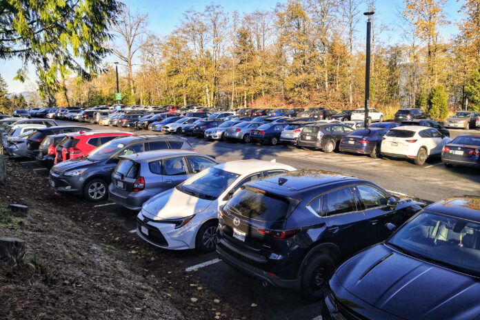 A very crowded parking lot at SFU