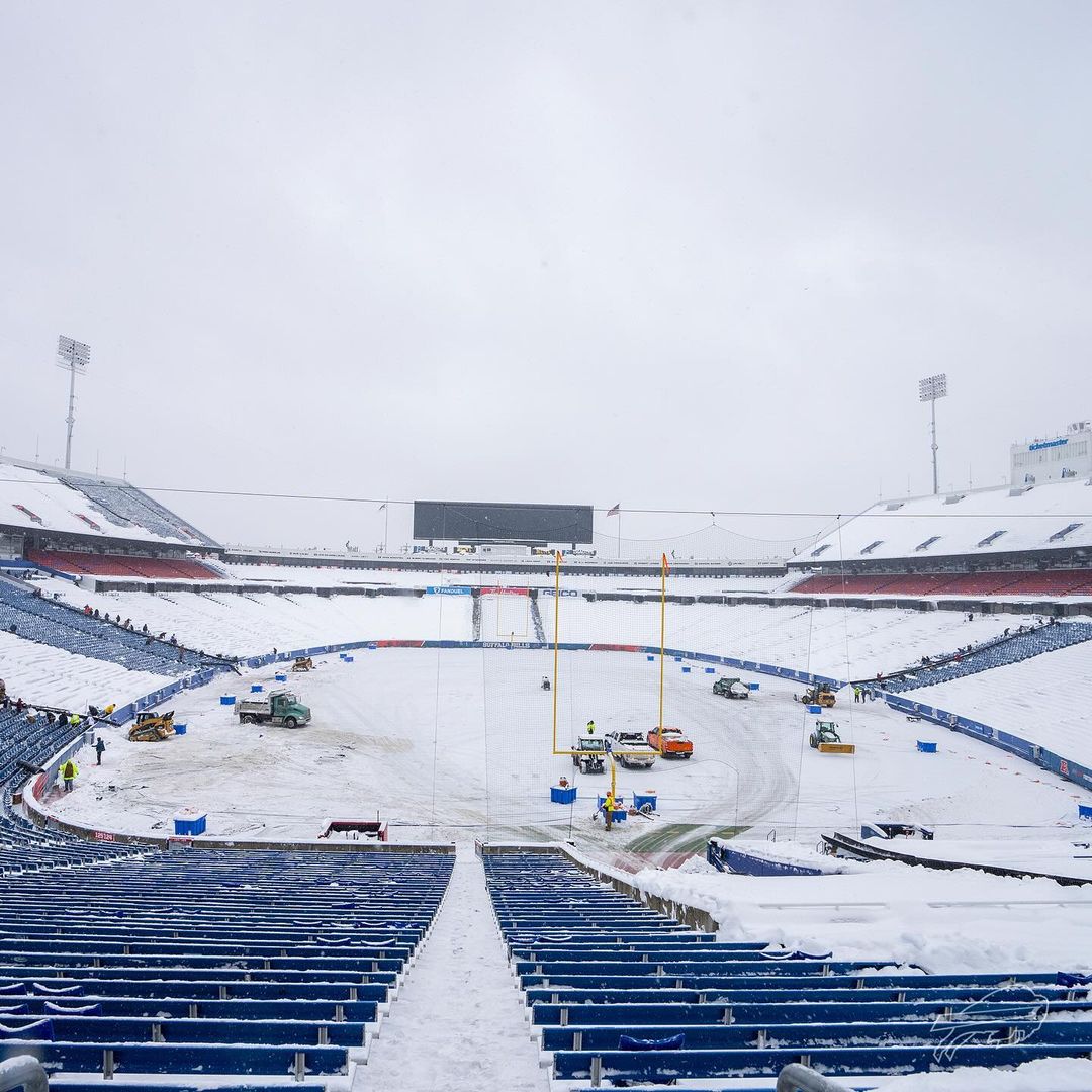 Photo of the snowy conditions of the Buffalo Bills Stadium prior to their wildcard matchup.