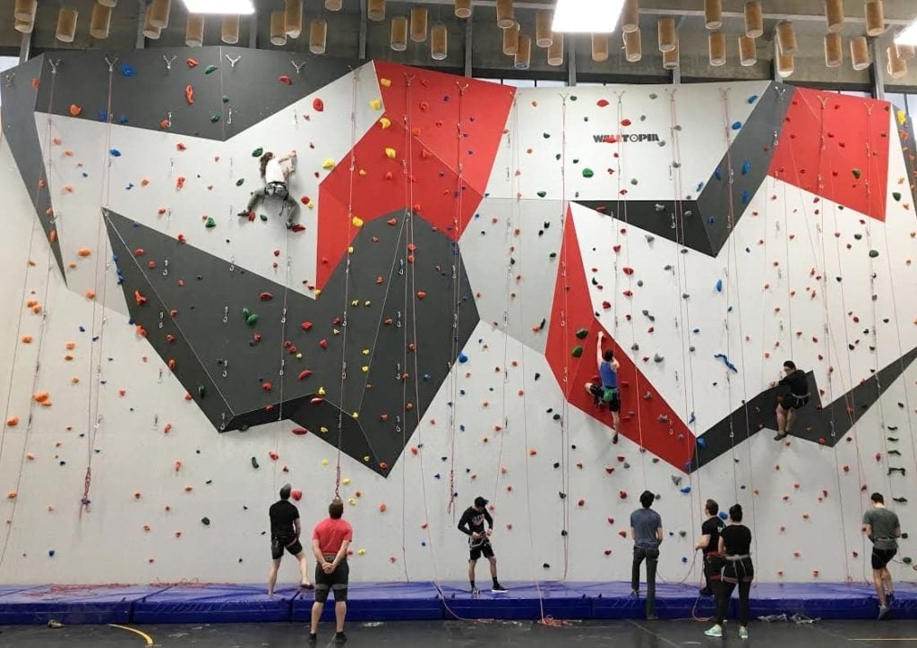 Photo of climbers using the SFU Climbing Wall.