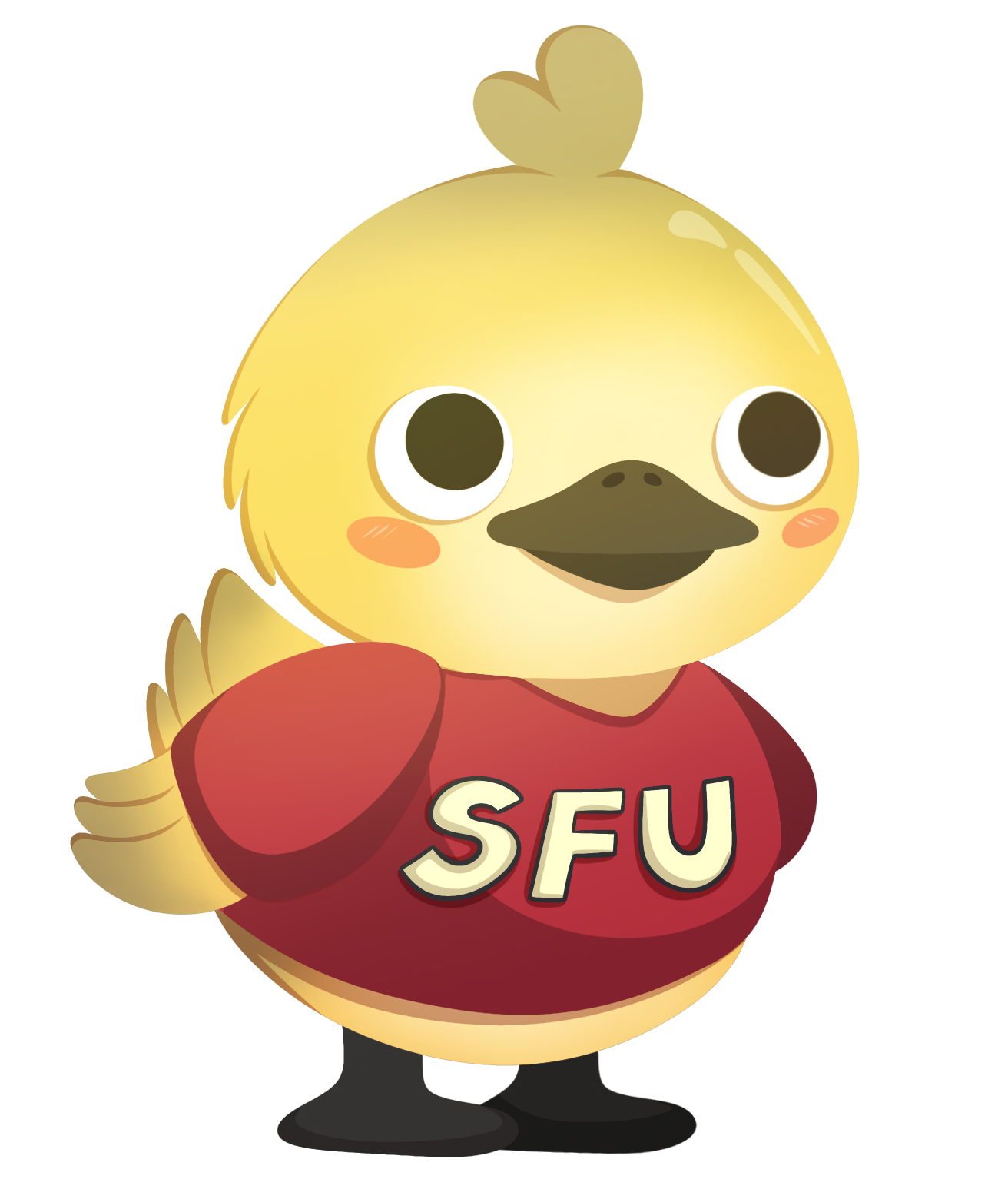 An illustration of a baby goose, wearing a SFU shirt