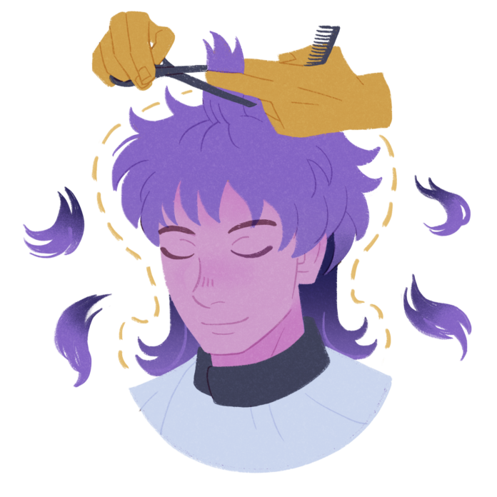 An individual getting a mullet style haircut